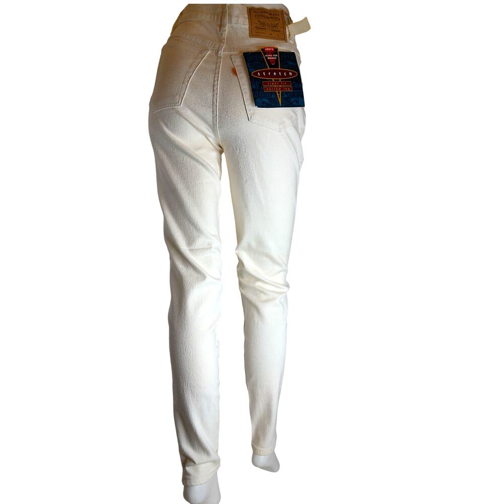 Vtg 90s Levi's 521 White Jeans Orange Tab High Rise Tight Fit Slim Leg 7 READ